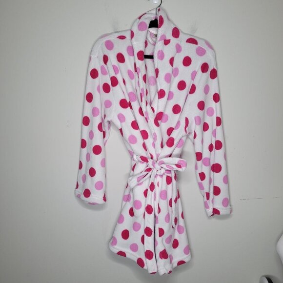 Ulta L XL white plush with pink and red polka dot robe with belt - Picture 8 of 8